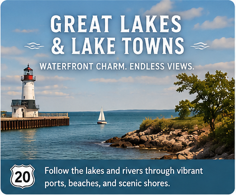 Route 20 Great Lakes and lake towns thematic card image
