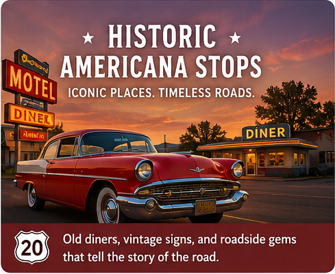 Route 20 historic Americana stops thematic card image