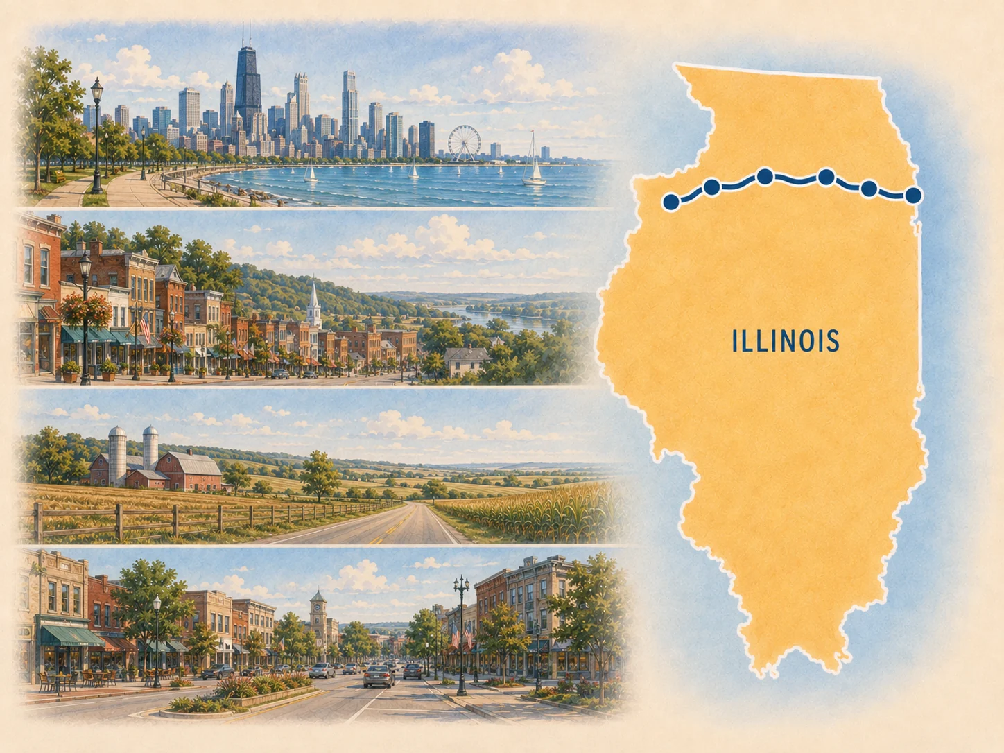 Route 20 Illinois planning map illustration