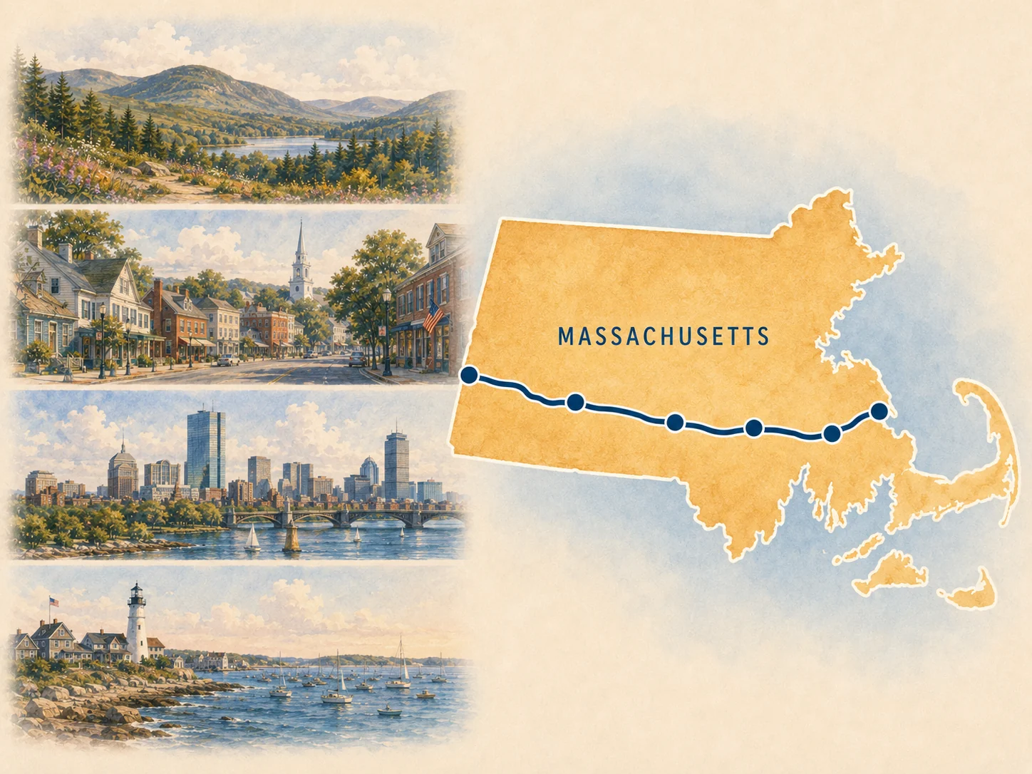 Route 20 Massachusetts planning map illustration