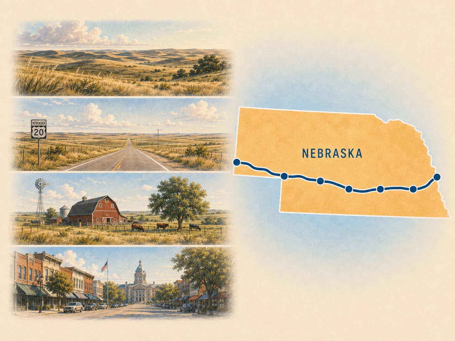 Route 20 Nebraska planning map illustration