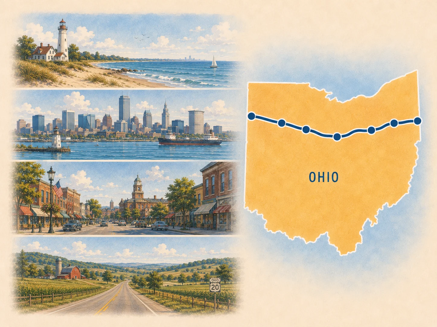 Route 20 Ohio planning map illustration