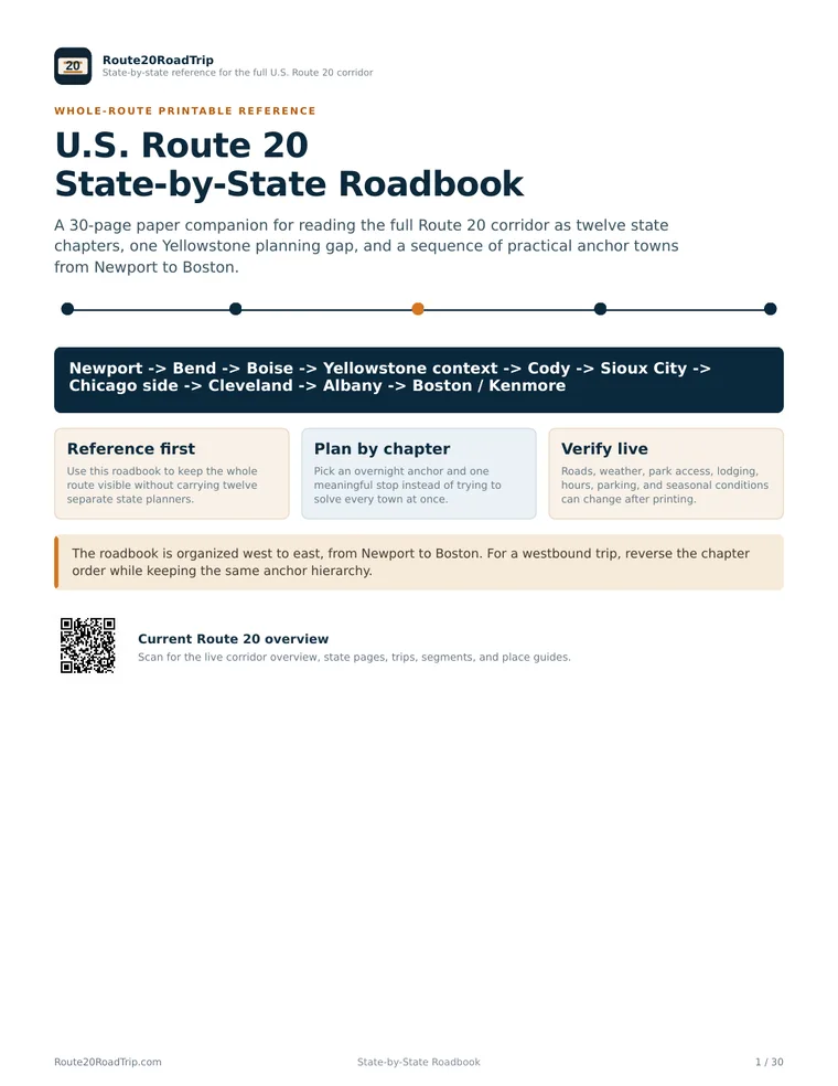 First page of the U.S. Route 20 State-by-State Roadbook